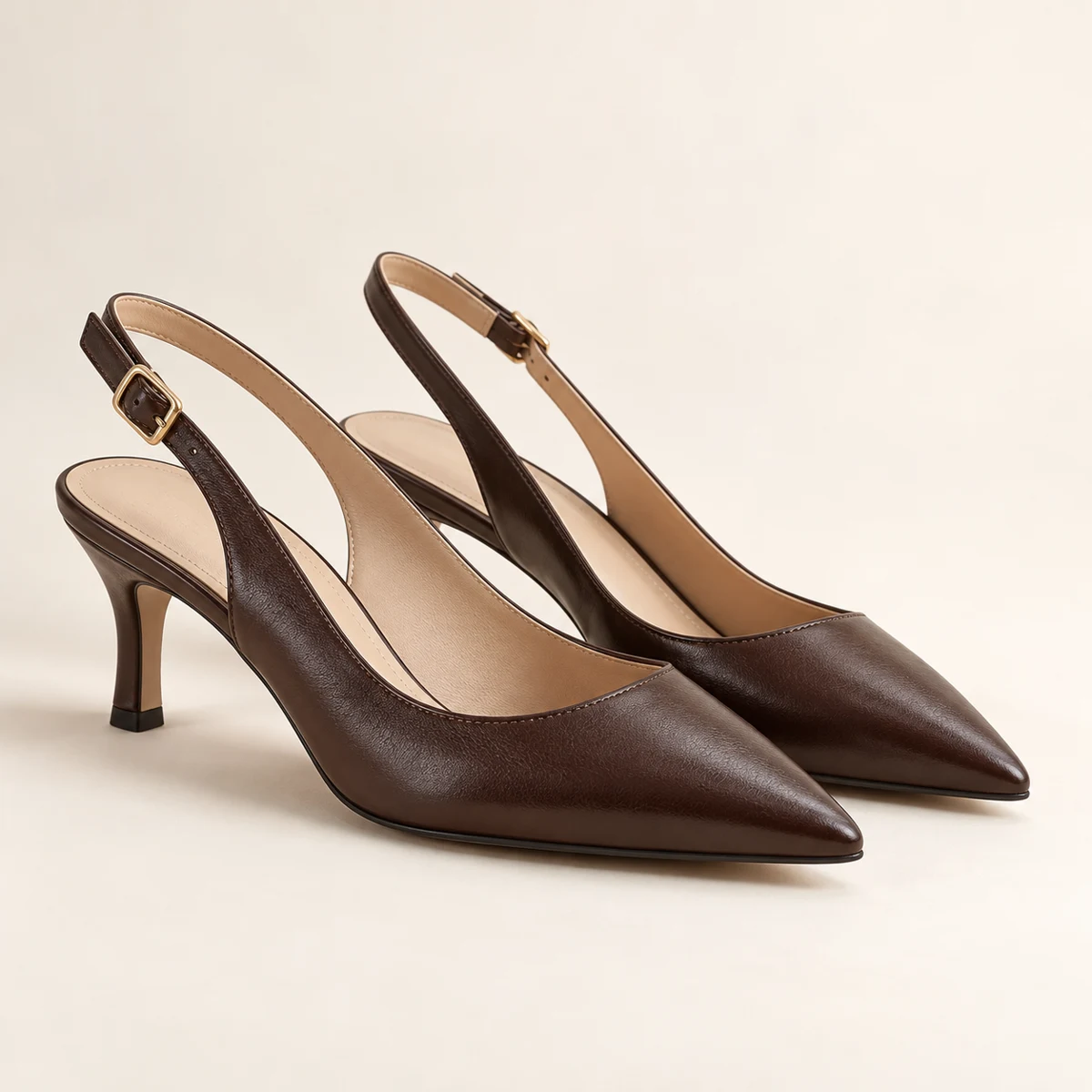 Léonie Leather Slingbacks in Espresso